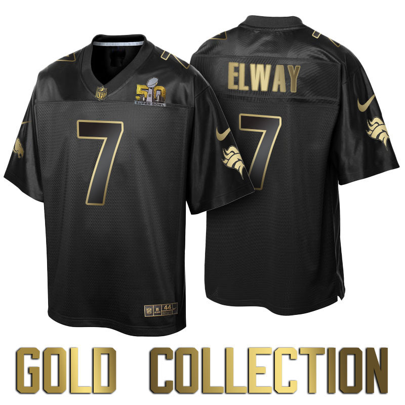 Denver Broncos #7 John Elway Super Bowl 50 Black Gold Collection Jersey