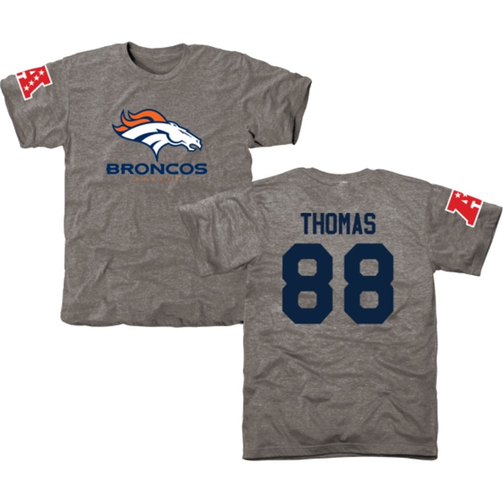 Denver Broncos #88 Demaryius Thomas Gray Name & Number Tri-Blend T-shirt