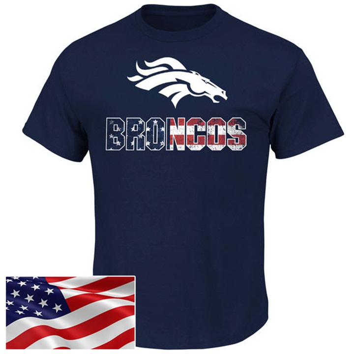 Denver Broncos Black Banner Wave Majestic Independence Day Star & Stripes T-Shirt