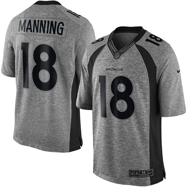 Men's Denver Broncos #18 Peyton Manning Gridiron Gray Limited Jersey