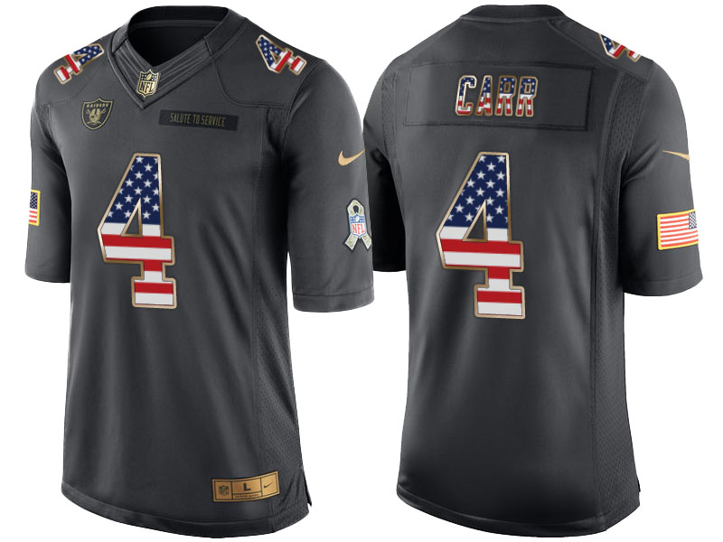 Oakland Raiders #4 Derek Carr Anthracite Salute to Service USA Flag Fashion Jersey