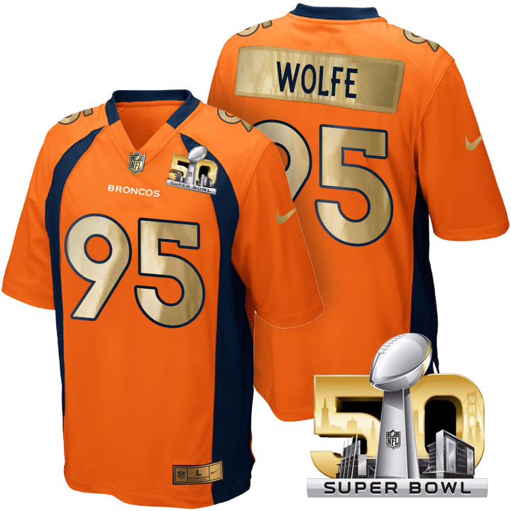 Denver Broncos #95 Derek Wolfe Orange Super Bowl 50 Special Edition Golden Jersey