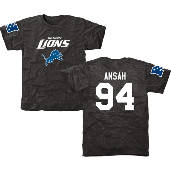 Detroit Lions #94 Ezekiel Ansah Black Name & Number Tri-Blend T-shirt