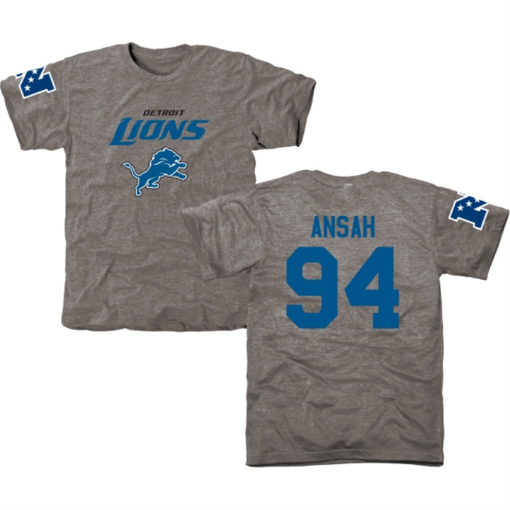 Detroit Lions #94 Ezekiel Ansah Gray Name & Number Tri-Blend T-shirt