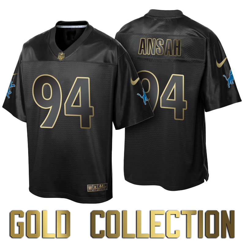 Detroit Lions #94 Ezekiel Ansah Super Bowl 50th Black Gold Collection Jersey