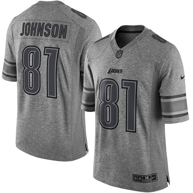 Men's Detroit Lions #81 Calvin Johnson Gridiron Gray Limited Jersey