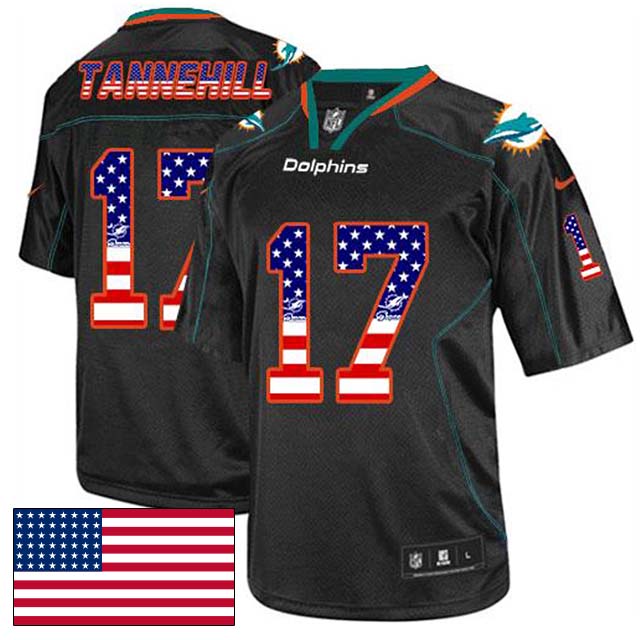 Miami Dolphins #17 Ryan Tannehill Black USA Flag Fashion Jersey