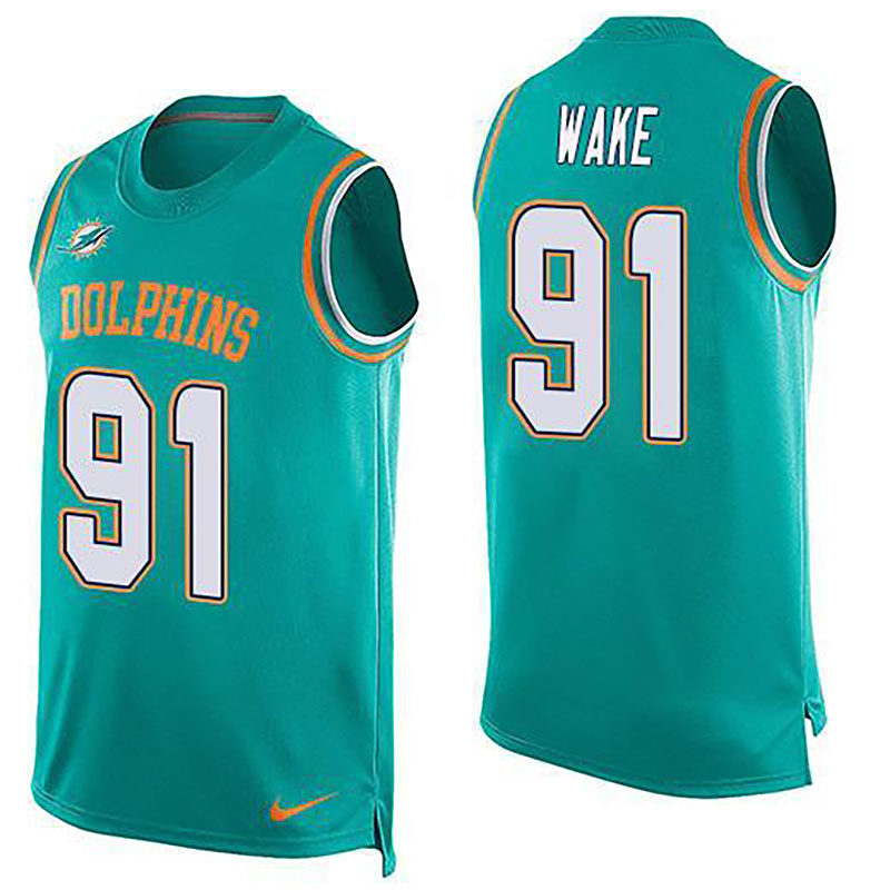 Dolphins #91 Cameron Wake Aqua Team Color Men NFL Limited Tank Top