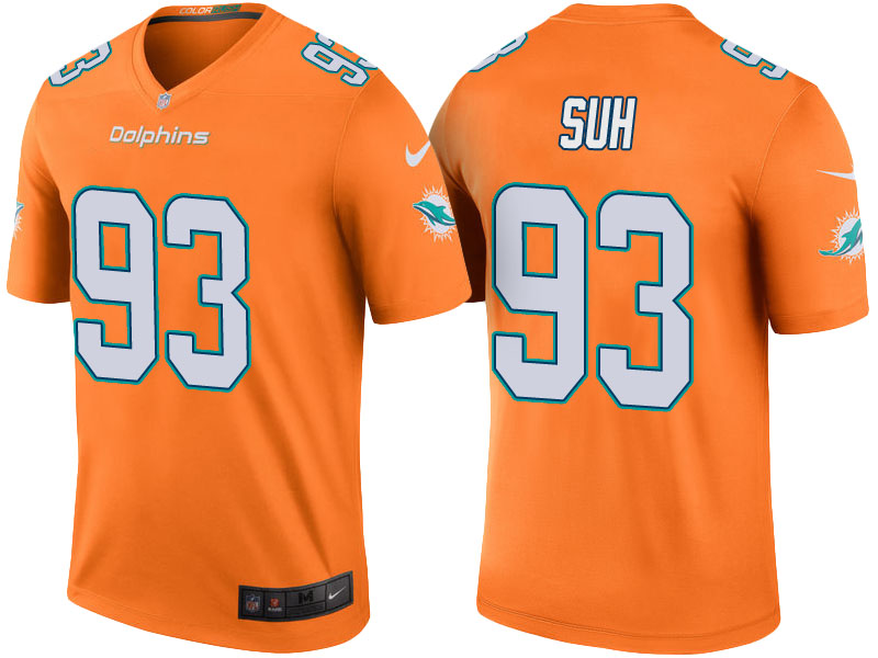 Miami Dolphins #93 Ndamukong Suh Orange Color Rush Legend Jersey