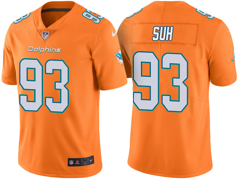 Miami Dolphins #93 Ndamukong Suh Orange Color Rush Limited Jersey