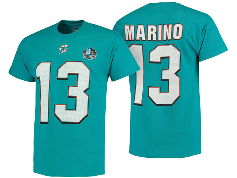 Miami Dolphins #13 Dan Marino Aqua Hall of Fame Eligible Receiver III Name & Number T-Shirt