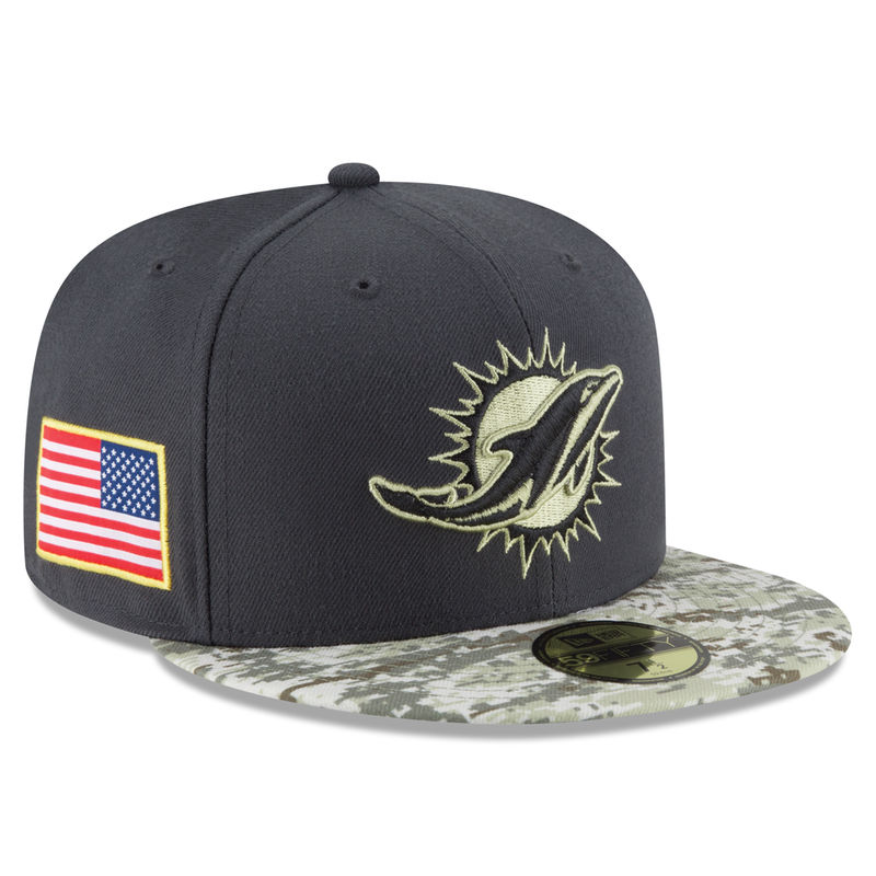 Miami Dolphins Graphite Salute To Service Sideline Camo Veterans Day 59FIFTY Fitted Hat