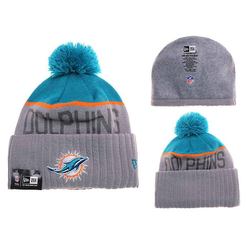 Men's Miami Dolphins New Era Gray Sport Knit Hat With Pom