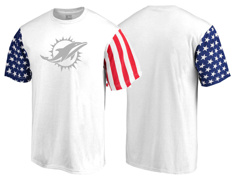 Miami Dolphins White Independence Day Stars & Stripes T-Shirt