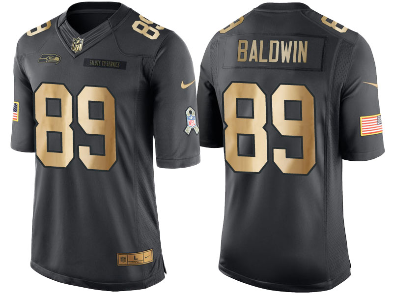 Seahawks #89 Doug Baldwin Anthracite 2016 Christmas Gold Salute to Service Jersey