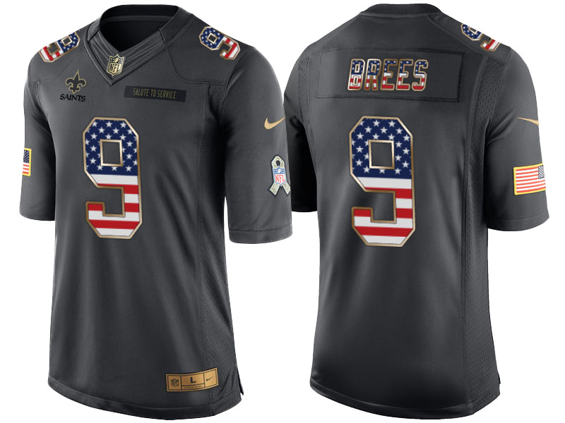 New Orleans Saints #9 Drew Brees Anthracite Salute to Service USA Flag Fashion Jersey