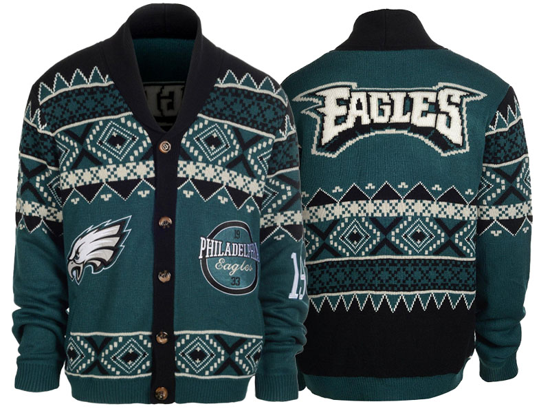 2016 Christmas Philadelphia Eagles Green/Black Ugly Sweater Holiday Cardigan