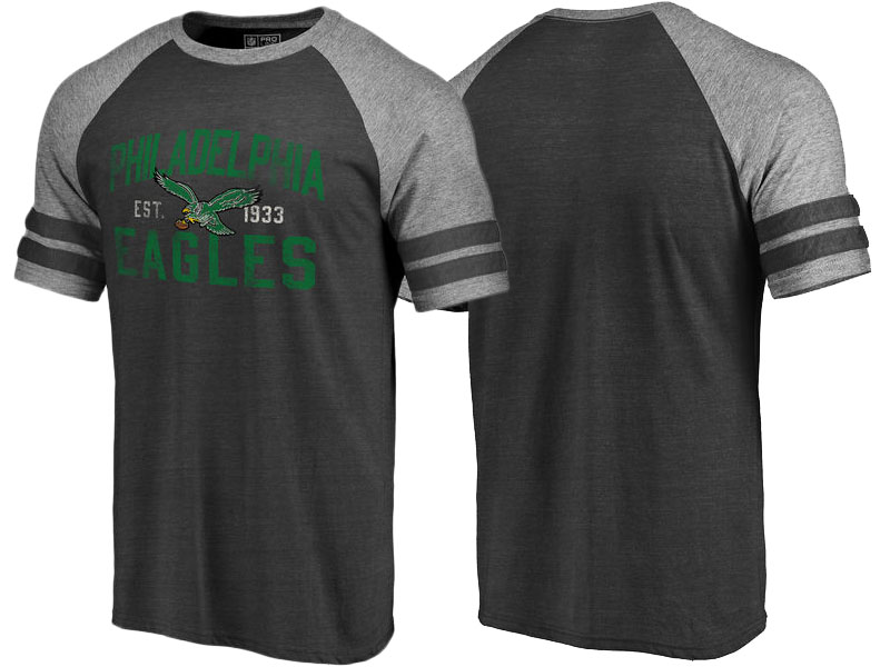 Philadelphia Eagles Black Refresh Tenacity Retro Raglan Tri-Blend T-Shirt