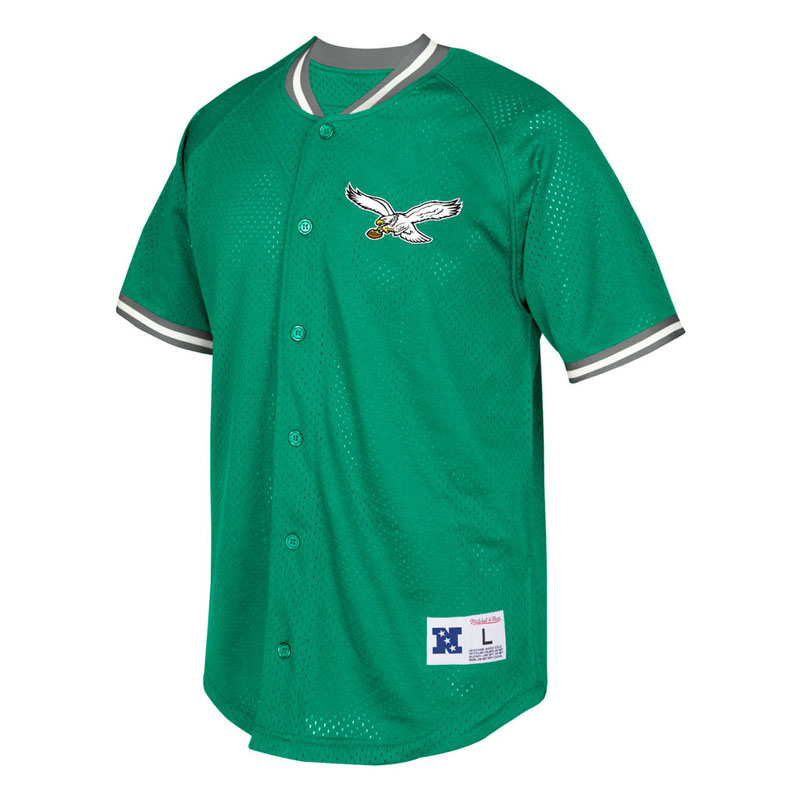 Philadelphia Eagles Green Seasoned Pro Mesh Button-Up Throwback Shirt