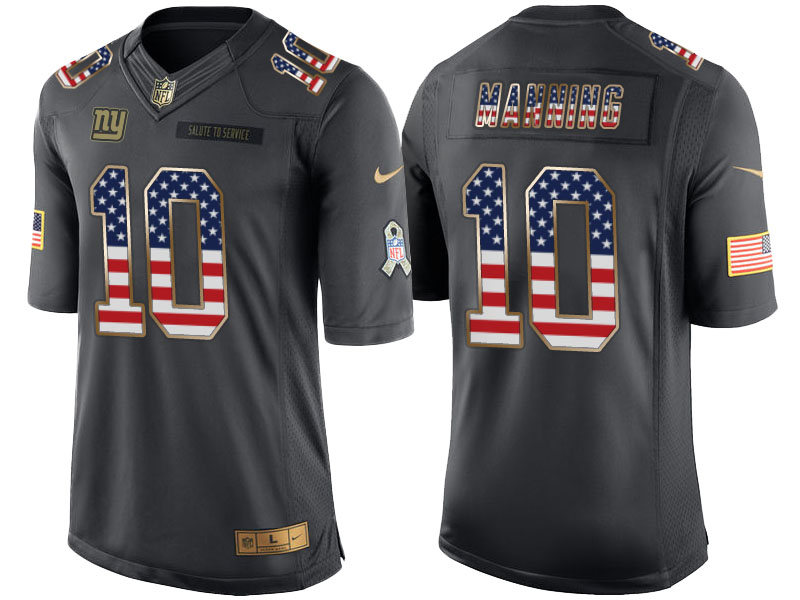 New York Giants #10 Eli Manning Anthracite Salute to Service USA Flag Fashion Jersey