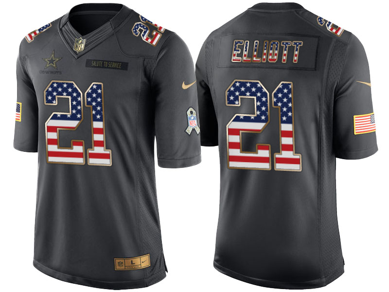 Dallas Cowboys #21 Ezekiel Elliott Anthracite Salute to Service USA Flag Fashion Jersey