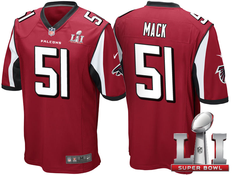 Atlanta Falcons #51 Alex Mack Red 2017 Super Bowl LI Patch Game Jersey