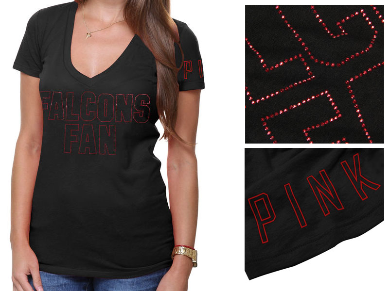 Women's Atlanta Falcons Black Victoria's Secret PINK Rhinestone V-Neck T-Shirt