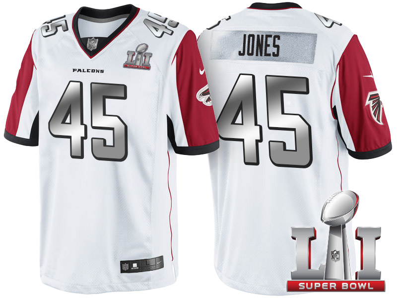 Atlanta Falcons #45 Deion Jones White 2017 Super Bowl LI Silver Limited Jersey