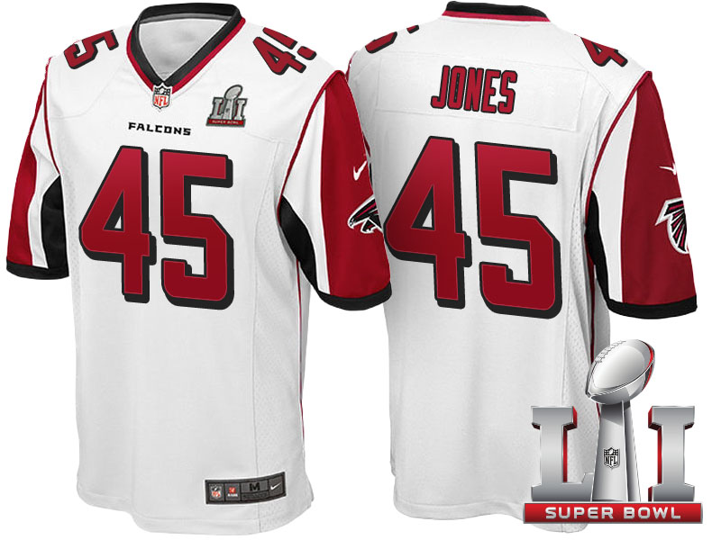 Atlanta Falcons #45 Deion Jones White 2017 Super Bowl 51 Patch Game Jersey