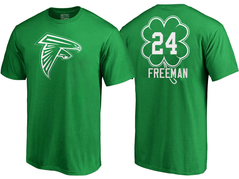 Atlanta Falcons #24 Devonta Freeman Kelly Green St. Patrick's Day Name & Number T-Shirt