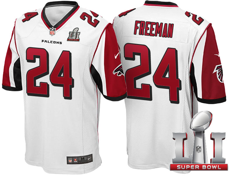 Atlanta Falcons #24 Devonta Freeman White 2017 Super Bowl LI Patch Game Jersey