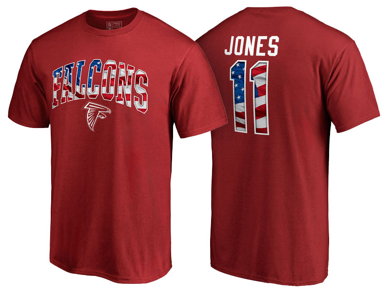 Atlanta Falcons #11 Julio Jones Red Banner Wave Name and Number T-Shirt