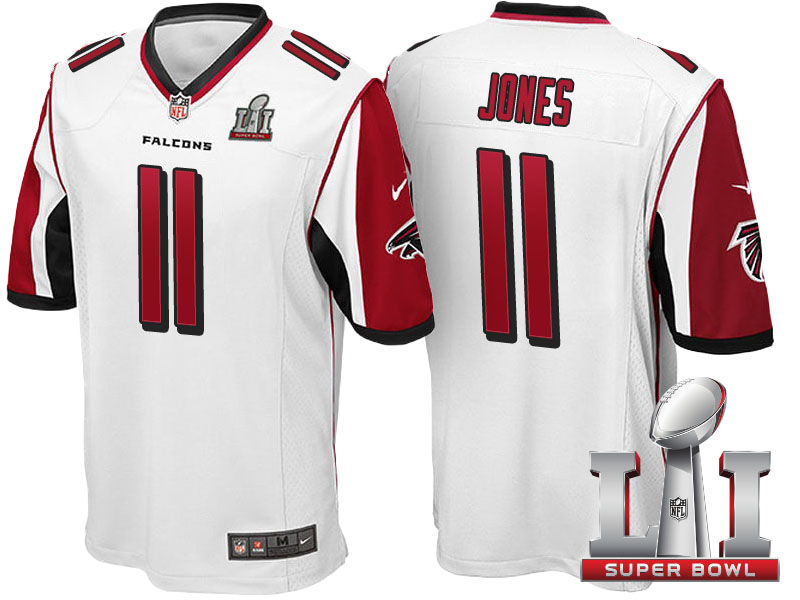 Atlanta Falcons #11 Julio Jones White 2017 Super Bowl 51 Patch Game Jersey