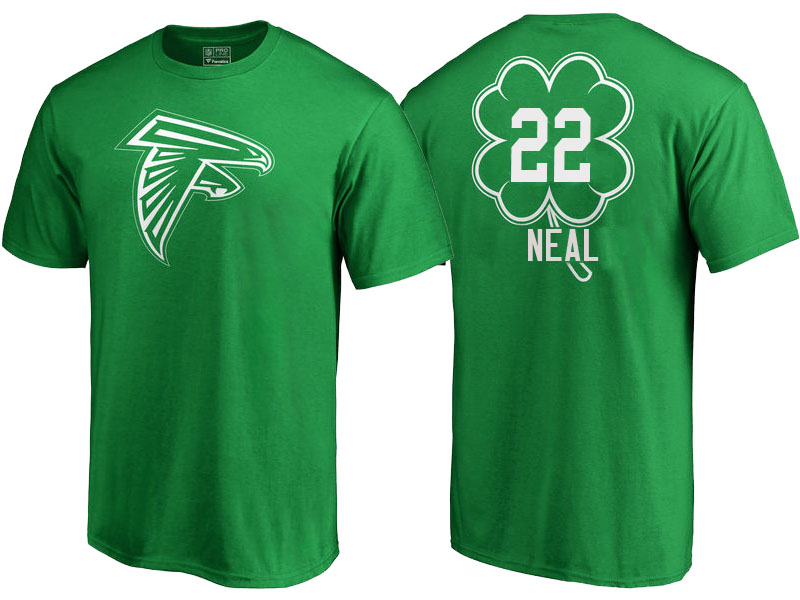 Atlanta Falcons #22 Keanu Neal Kelly Green St. Patrick's Day Name & Number T-Shirt