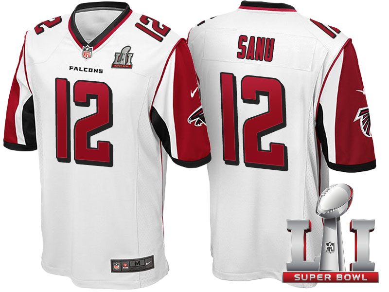 Atlanta Falcons #12 Mohamed Sanu White 2017 Super Bowl 51 Patch Game Jersey