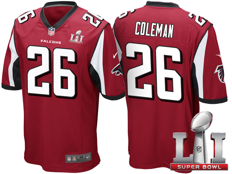 Atlanta Falcons #26 Tevin Coleman Red 2017 Super Bowl LI Patch Game Jersey