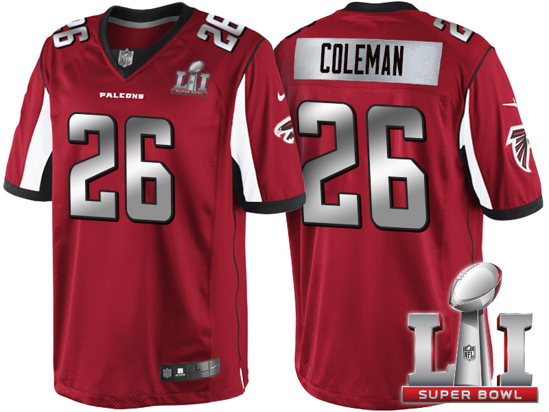 Atlanta Falcons #26 Tevin Coleman Red 2017 Super Bowl LI Silver Limited Jersey