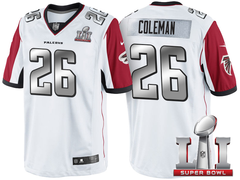 Atlanta Falcons #26 Tevin Coleman White 2017 Super Bowl LI Silver Limited Jersey