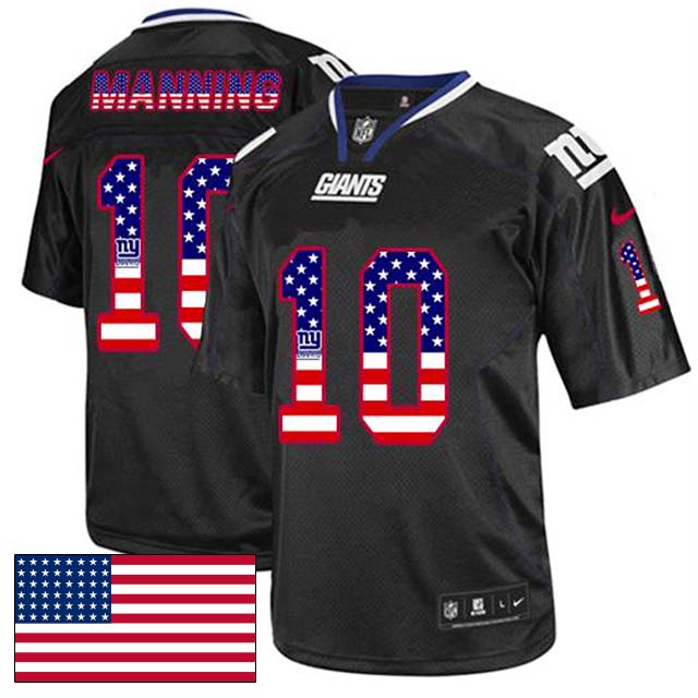 New York Giants #10 Eli Manning Black USA Flag Fashion Jersey