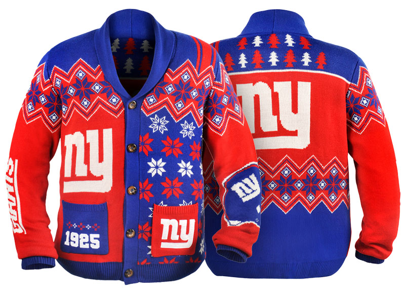 New York Giants Royal/Red 2016 Christmas Ugly Sweater Holiday Cardigan