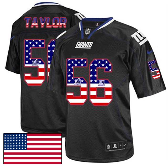 New York Giants #56 Lawrence Taylor Black USA Flag Fashion Jersey