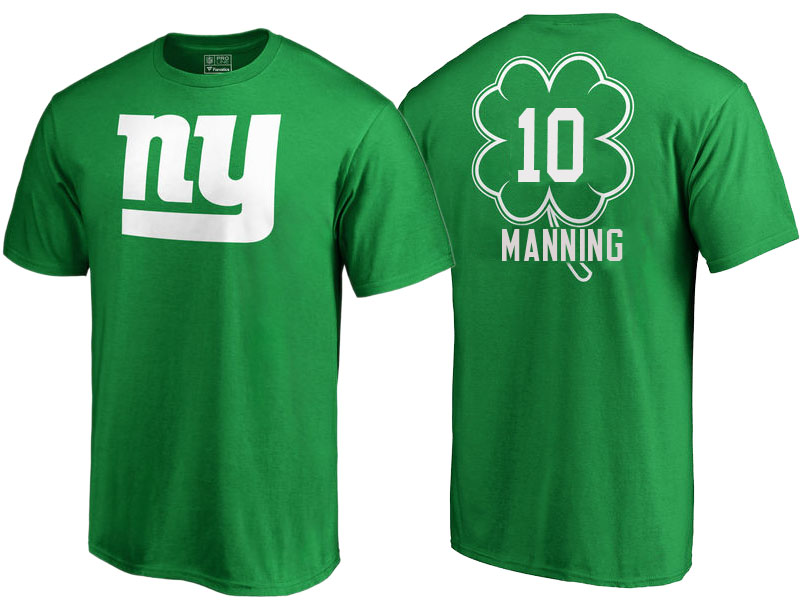 New York Giants #10 Eli Manning Kelly Green St. Patrick's Day Name & Number T-Shirt