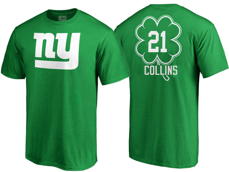 New York Giants #21 Landon Collins Kelly Green St. Patrick's Day Name & Number T-Shirt