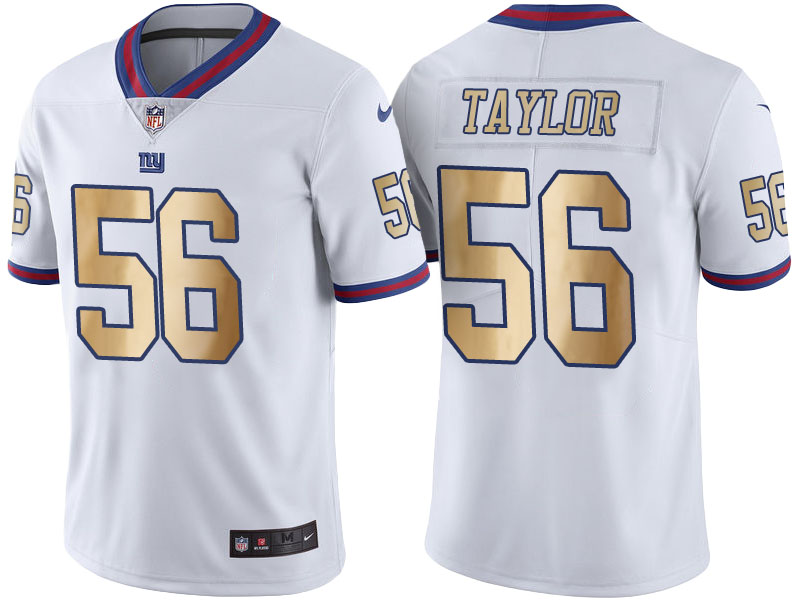 New York Giants #56 Lawrence Taylor White Gold Special Color Rush Jersey