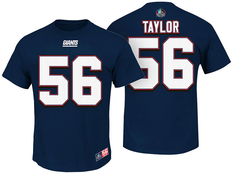 New York Giants #56 Lawrence Taylor Navy Blue Hall of Fame Eligible Receiver II Name & Number T-Shirt