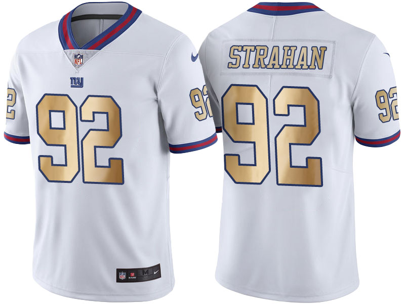 New York Giants #92 Michael Strahan White Gold Special Color Rush Jersey