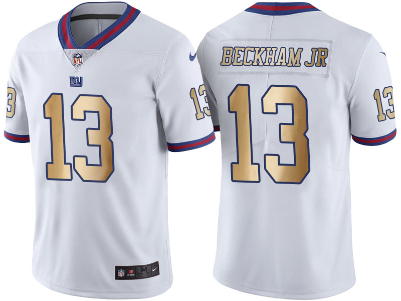 New York Giants #13 Odell Beckham Jr White Gold Special Color Rush Jersey