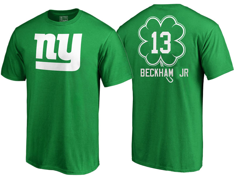 New York Giants #13 Odell Beckham Jr Kelly Green St. Patrick's Day Name & Number T-Shirt