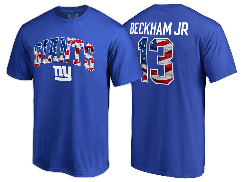 New York Giants #13 Odell Beckham Royal Banner Wave Name and Number T-Shirt