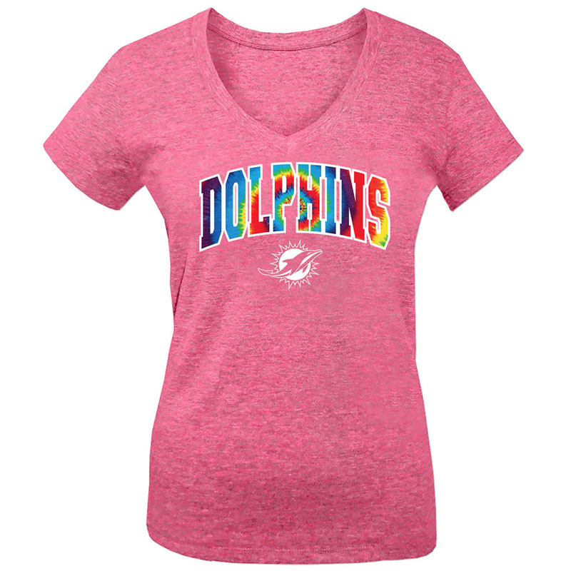 Miami Dolphins 5th & Ocean Pink Tie-Dye Tri-Blend V-Neck T-Shirt - Girls Youth